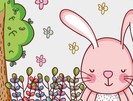 Bunny in the forest doodle cartoon vector