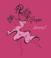 Logo for wine labels. Dancing girl with grapes. The harvest of the grapes. Girl with a jug of wine. Italy. Viniculture. Vector. vector