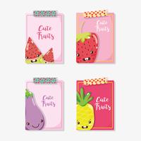 Cue fruits cards cartoons vector