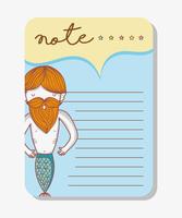 Note with mermaid cartoons vector