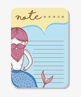 Note with mermaid cartoons vector