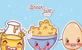 Cute breakfast kawaii cartoons vector