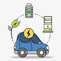 Transporte en coche eléctrico con tecnología de batería. vector