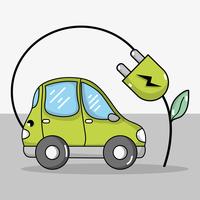 Coche eléctrico con tecnología de cable de alimentación de ecología. vector