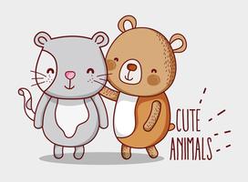 Bear and cat doodle cartoons vector