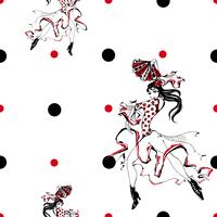 Girl dancing flamenco. Seamless pattern. Gypsy. Polka dot background. White. Vector. vector
