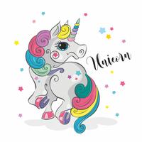 Magic unicorn. Fairy pony. Rainbow mane. Cartoon-style. Vector. vector
