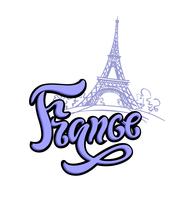 Travel. The trip to France, Paris. Lettering. A sketch of the Eiffel tower. The design concept for the tourism industry. Vector illustration.