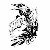 Raven and angel.Tattoo. Protector. Patron. Vector illustration.
