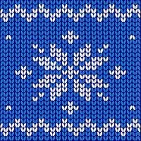 Seamless pattern. Knitted fabric. Ornament snowflake. Wool. Winter decor. Blue. Vector.