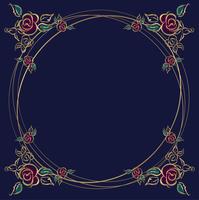 The frame is round. Roses. Gold. Vector illustration
