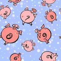 Seamless pattern. Flying Christmas pigs . The sky snowflakes. Vector. vector