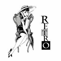 Retro girl in hat. Elegant lady. Graphics. Vector