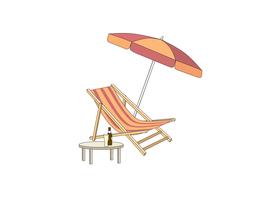 Chaise longue, table, parasol. Deck chair summer beach resort symbol of holidays vector