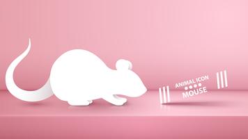 Animal rat, mouse illustration on the pink studio. vector