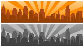 Sunrise and modern silhouette city in Pop art style,two colors vector