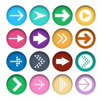 Vector set of different color Arrows icons in cut paper buttons