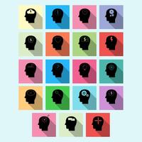 Vector set of brain activity icons with long shadow