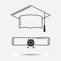 Graduation hat and graduation certificate linear icon