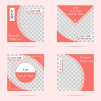 Social media post templates, trendy Living Coral color vector