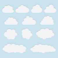 Colección de papel blanco cortado iconos de nubes, signos, símbolos meteorológicos vector