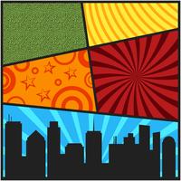 Pop art comic page cover templates with city silhouett vector