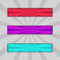 Vector set of grungy colored banners, grunge headers with retro rays