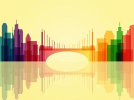 Stylish transparent cityscape background with bridge and reflection vector