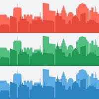 Vector conjunto de banners con siluetas de colores de la ciudad