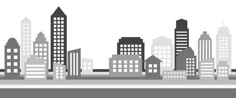 Monochrome horizontal cityscape banner, modern architecture vector