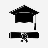 Black graduation cap and graduation certificate web icon