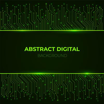 High-tech background from computer green glowing neon circuit board lines