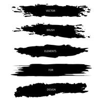 Vector set of black textured brush strokes isolated on white background