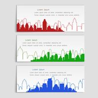 Estilo plano lineal, conjunto de banners vector con siluetas de la ciudad