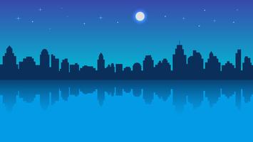 Night city with reflection and starry sky vector