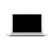 Ordenador portátil blanco con el monitor negro aislado en el fondo blanco