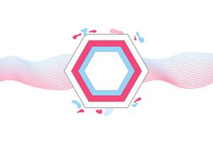 Banner geométrico moderno con formas planas, colores rosa y azul de moda. vector