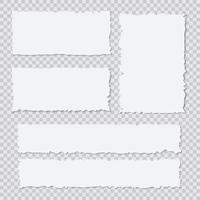 Blank white torn paper pieces on transparent background vector