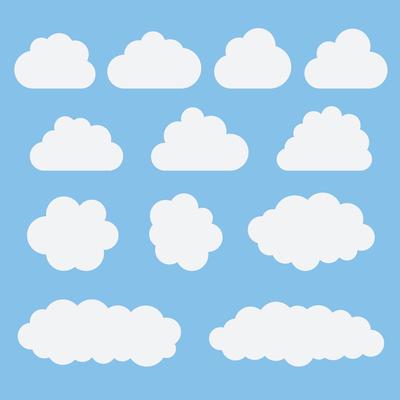 Collection of white cloud icons, signs,weather symbols flat style