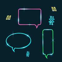 Vector set of neon speech bubbles,neon quote marks and neon hashtag