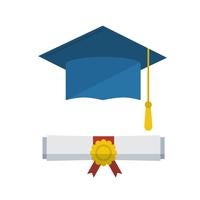 Graduation cap and diploma rolled scroll icon vector