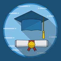 Gorra de graduación y diploma icono de desplazamiento enrollado con larga sombra vector