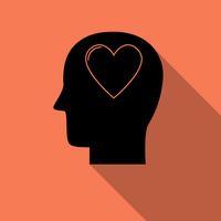 Human head with heart icon ,love symbol with long shadow vector