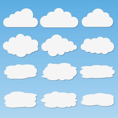 Set of different paper clouds with shadows