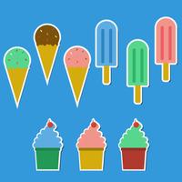 Conjunto de vectores coloridos pegatinas de helados en estilo plano