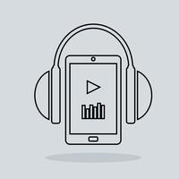 Linear music icon headphones with player vector