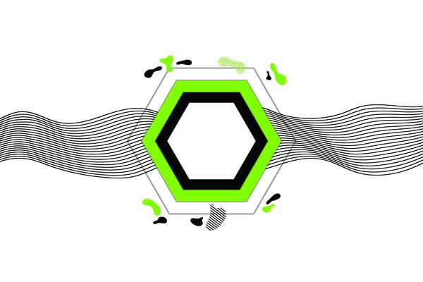 Trendy geometric banner with flat shapes, modern green and black colors