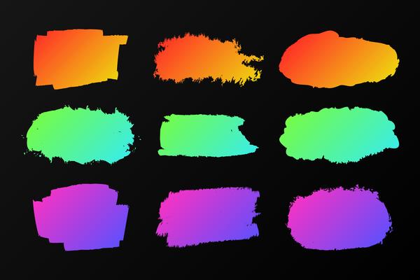 Collection of colorful paint stains on a black, neon marker