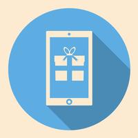 Smartphone with gift box icon flat design with long shadow vector