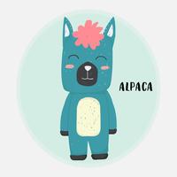 cute happy blue alpaca drawing doodle flat vector